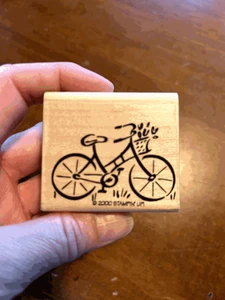 2000 Stampin Up! Stamp BICYCLE WITH BASKET OF FLOWERS Sketch Drawing Cute - Picture 1 of 2