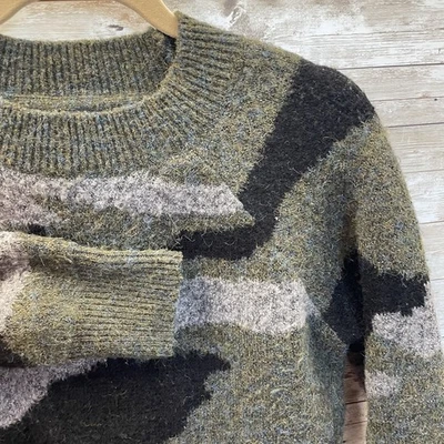 AQUA 品牌女式 S 毛衣长袖迷彩方格绿色迷彩弹力户外 — 第 1/4 张图片