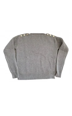 Suéter Max Mara Tejido Acanalado Lana Cachemira Cuello Barco Botones Dorados Beige Talla S Foto 1 de 4