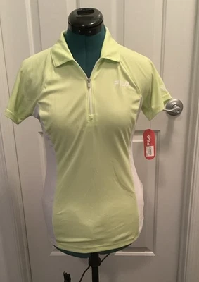 Camisa feminina FILA fluorescente amarela verde limão meio zíper golfe roupa ativa pequena nova com etiquetas - Imagem 1 de 4