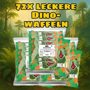 72x Dino-Knusperwaffeln im Dino Design – Süßer Snack für Kinder – Party-Hit - Bild 1 von 3