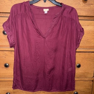 A New Day Damen Bluse Medium V-Ausschnitt Bündchenärmel Seitenschlitz Pullover weinrot - Bild 1 von 11