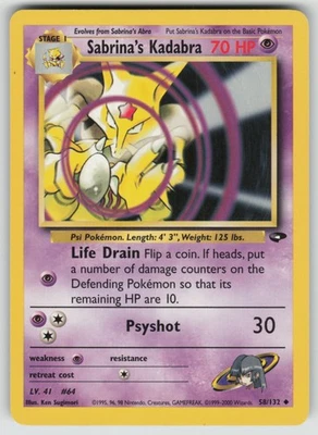 Pokemon Sabrina's Kadabra Uncommon Unlimited Gym Challenge 058/132 NM - Image 1 of 2