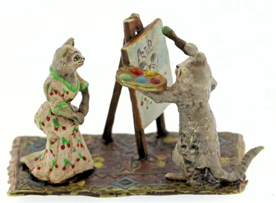 Wiener Bronze Katzen Künstler mit Model handbemalte Miniatur Skulptur ~1900 - Bild 1 von 4