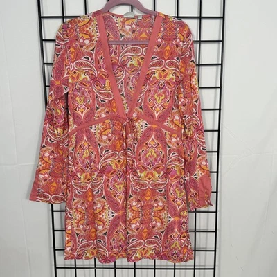 Athleta Surfside Kurta Samana Natación Encubrimiento Mujer Medio Rosa Paisley Boho Playa Foto 1 de 4