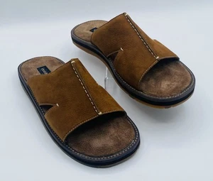 Ocean Pacific Tahiti Brown Leather Men s Open Toe Slip On Sandals Size 9 - Picture 1 of 9