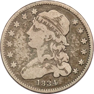 1834 gedeckelte Büste Viertel 25C, feines F - Bild 1 von 2