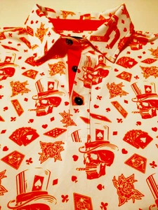 DRUIDS Men's POLO Style Polyester/Spandex (M) Shirt SKELETON ALL OVER PRINT - Picture 1 of 6