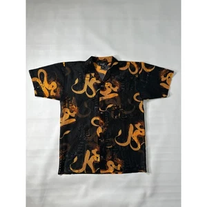 Vintage Y2K Mesh Asian Black Gold Dragon Short Sleeve Button Up Shirt Men's L - Bild 1 von 12