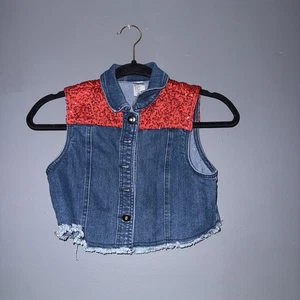 Weissman MC Cut Off Jean Jacket Vest Sequin Shoulders Youth Dance Costume Sassy - Picture 1 of 4