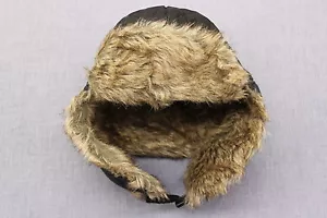 UNISEX BLACK QUILTED TRAPPER FAUX RABBIT FUR SUPER SOFT WINTER SKI HAT NEW $59 - Picture 1 of 6