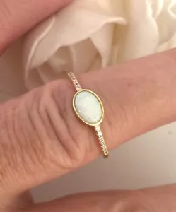 Vintage Jewellery Gold Ring Opal Antique Deco Dress Jewelry size P 1/2 - Picture 1 of 7