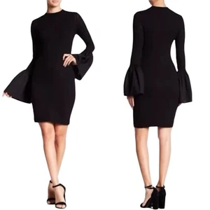 Vestido ceñido al cuerpo CAD para mujer negro elástico acanalado manga campana talla grande L cuello alto - Imagen 1 de 12