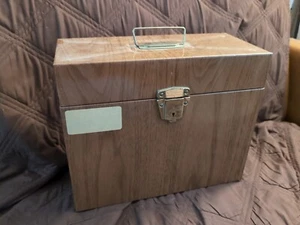 Vintage Homecraft Metal File Holder PORTAFILE Wood Grain Tin Case Box Brown - Picture 1 of 8