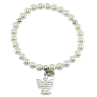 Bracciale Elastico Donna I Giampini Perline e Angelo con Preghiera Argento 925 - Immagine 1 di 2
