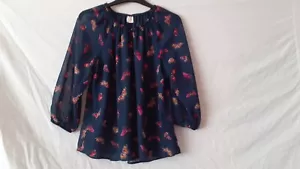 Ladies Navy Blue Butterfly 3/4 Sleeve Polyester Blouse. Size 14. Wonder Nation. - Picture 1 of 4