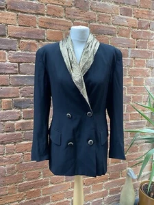 Vintage 90s Cerruti 1881 Black Gold Collar Silk Blend Jacket  Blazer 38 10 - Picture 1 of 11