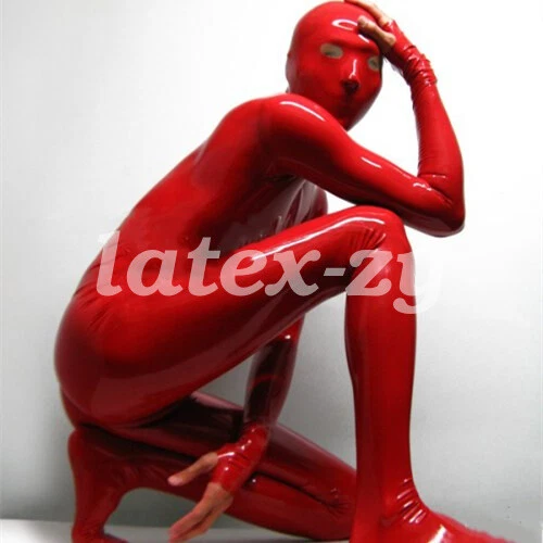 Latexanzug Overall Hood Kostüm Latex Uniform Rot Gummi Sports Suit 0.4mm S-XXL - Bild 1 von 1