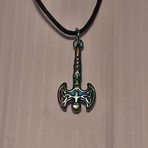 BATTLE AXE Rainbow Stainless Pendant Charm / 26" Adjustable Necklace - Picture 1 of 4