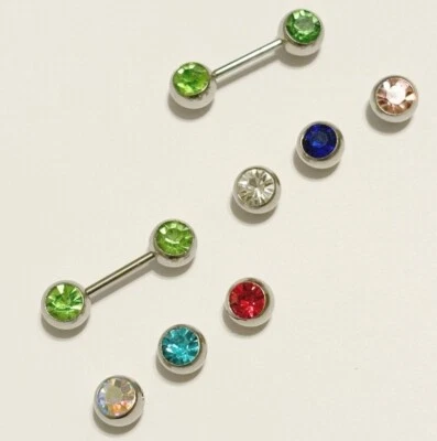 Par de HERMOSAS BARRAS DE PEZÓN GRANDES DE 8 MM CIRCONITA CÚBICA 14 g de acero quirúrgico de 1/2" de longitud. Foto 1 de 4