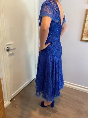 Vestido de graduación vintage años 80 azul real para boda, recepción, fiesta, cócteles, encaje Foto 1 de 4