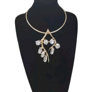 Bold Goldtone Women's Large Marquise and Round Sparkly CZ Stone Statement Choker - Picture 1 of 5