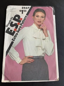 Camicetta donna maniche lunghe vintage modello Simplicity 5267 cravatta colletto taglia 16-20 UC - Foto 1 di 3