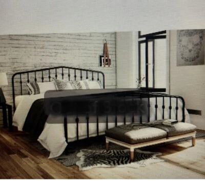 Marco de cama de metal con cabecero y estribo fácil montaje en caja Foto 1 de 3