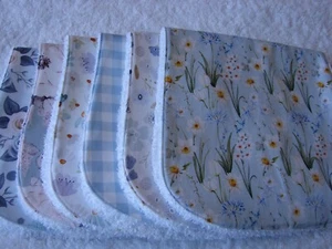 Pack of 6 Burp Cloths Floral Blue Cotton Front Towelling Back Handmade Daffodil - Picture 1 of 8
