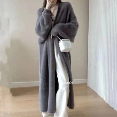 Mujeres Otoño Invierno Imitación Piel de Visón Tejido Cárdigan Suelto Largo Suéter Chaquetas Foto 1 de 4