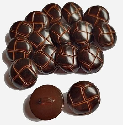 20mm size 32L ARAN, FOOTBALL chocolate brown leather effect resin shank buttons - Image 1 of 3