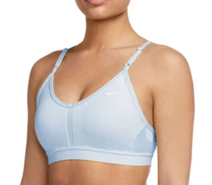 Nike Women's Indy Light Blue LS Padded V-Neck Sports Bra (CZ4456-423) S/M/L/XL - Picture 1 of 7