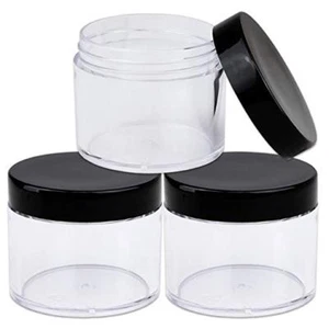 3 piezas frascos contenedores transparentes a prueba de fugas de acrílico 2 oz/60 g/60 ml HQ con tapa negra - Imagen 1 de 4