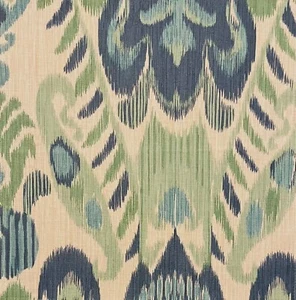 MANUEL CANOVAS Hadi Prarie Green Blue Ikat Central Asian Linen Remnant New - Picture 1 of 1