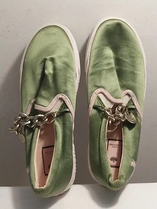 Juicy Couture Green Satin Slip On With Decorative Chain/Charm, Women Size 9, Y2K - Picture 1 of 10