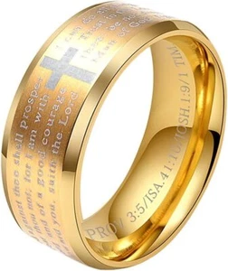 Men's Stainless Steel Bible Verse Christian Lord's Prayer Cross Ring Wedding Ban - Picture 1 of 7