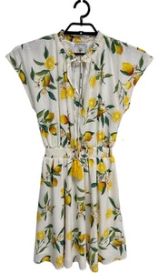 Ophelia Roe Women's Short Sleeve Chiffon Smocked Waist Lemon Print Dress Size S - Picture 1 of 14