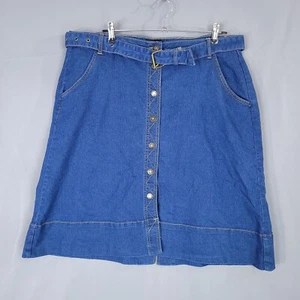 Ashley Stewart Women's Denim Skirt Belted Front Slit Blue Size 16 - Picture 1 of 12