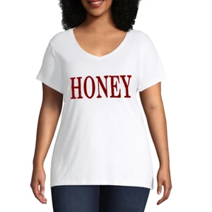 Plus T-Shirt V-Ausschnitt Kurzarm Grafik - Honig - Bild 1 von 2