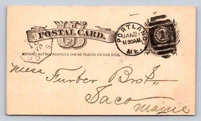 1875 UX5 Postal Card Liberty 1c Oval Duplex Killer KENDALL & WHITNEY Portland ME - Image 1 of 3