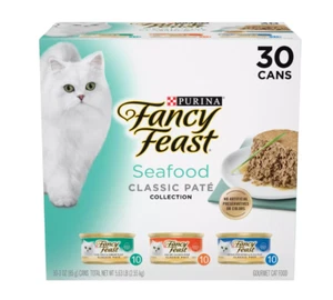 Purina Fancy Feast Seafood Classic Pate Variety Pack Wet Cat Food Can,3 oz-30 ct - Picture 1 of 7