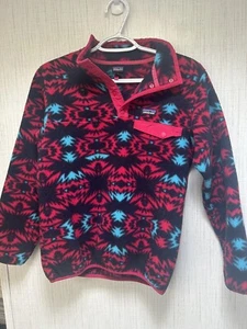 Patagonia Aztec Synchilla Snap-T Fleece Girls Medium 10 Pullover Pink 65545 EUC - Picture 1 of 4