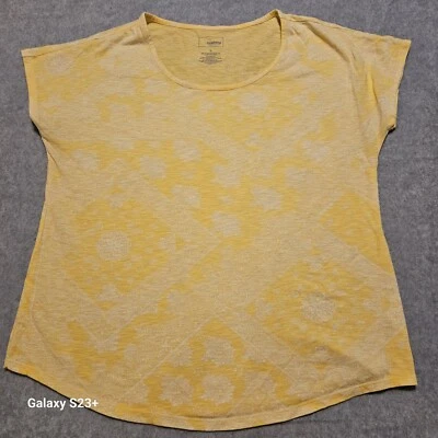 Sonoma Shirt Womens L Short Sleeve Yellow Paisley Print  - Imagem 1 de 4
