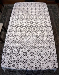Vintage Crochet Twin Bedspread or Tablecloth, Ivory, 60" x 85", Clean! - Picture 1 of 3