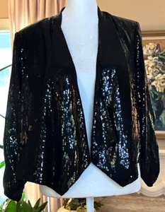 Neu mit Etikett Laundry by Shelli Segal Damenblazer schwarz Pailletten vorne offen Größe 8 - Bild 1 von 11