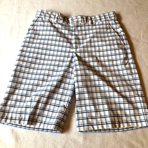 Slazenger Mens Golf Chino Shorts Sz L White Plaid Mid Rise Slash Pockets - Picture 1 of 9