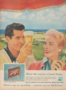 1959 Schlitz Beer Real Joy Of Good Living Couple Golfing Vintage Print Ad - Picture 1 of 1