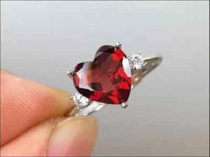 2CT Heart Cut Lab Created Red Ruby 14K White Gold Plated Halo Engagement Ring - Picture 1 of 6