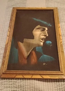 Vtg Elvis Presley Crying Black Velvet Hand Painted Painting 22 x 13.5 Mexico - Picture 1 of 6