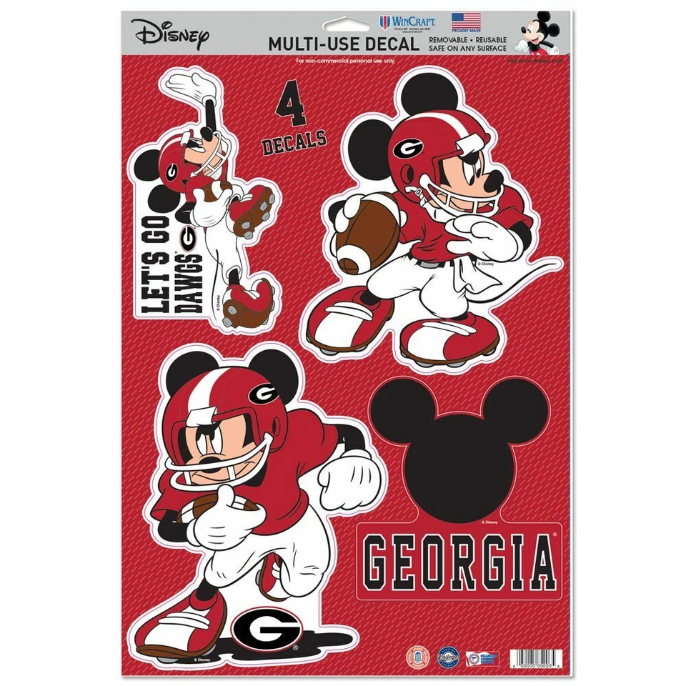 GEORGIA BULLDOGS LET'S GO DAWGS MICKEY MOUSE PORTÁTIL MULTIUSO CALCOMANÍAS REUTILIZABLES Foto 1 de 1